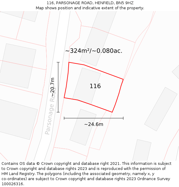 116, PARSONAGE ROAD, HENFIELD, BN5 9HZ: Plot and title map