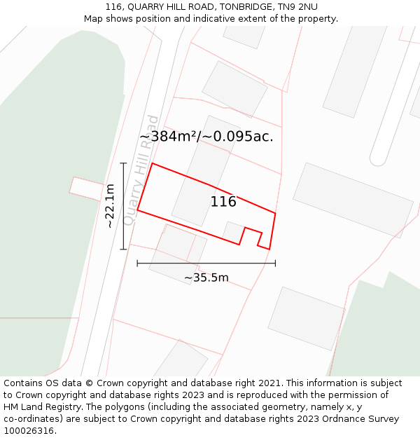 116, QUARRY HILL ROAD, TONBRIDGE, TN9 2NU: Plot and title map