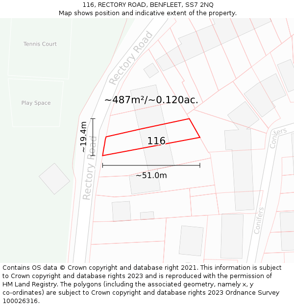 116, RECTORY ROAD, BENFLEET, SS7 2NQ: Plot and title map