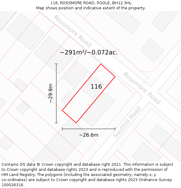 116, ROSSMORE ROAD, POOLE, BH12 3HL: Plot and title map