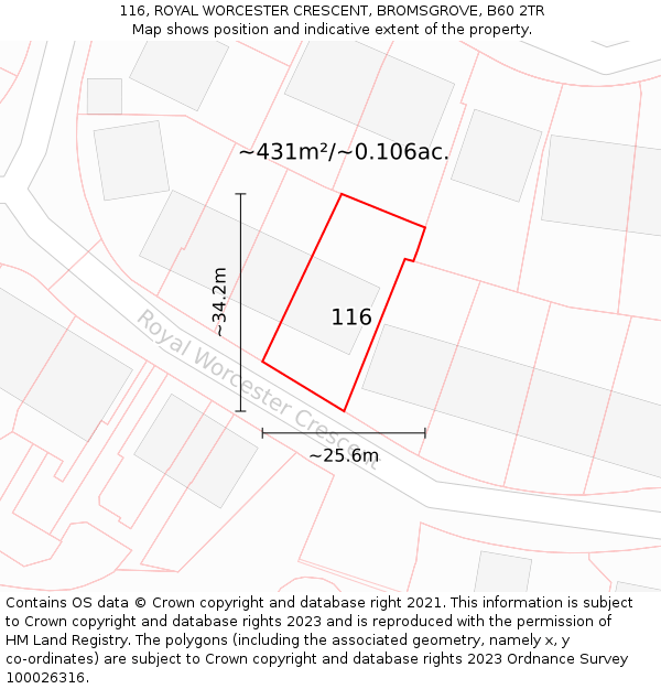 116, ROYAL WORCESTER CRESCENT, BROMSGROVE, B60 2TR: Plot and title map