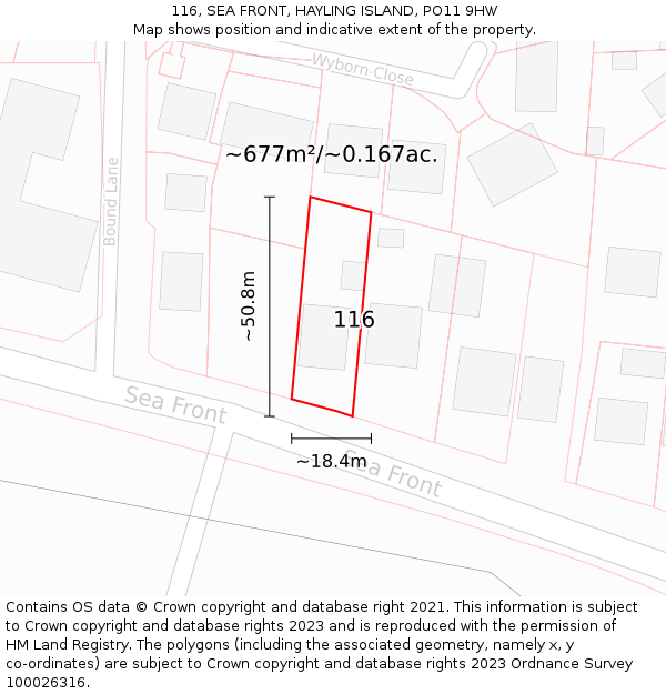 116, SEA FRONT, HAYLING ISLAND, PO11 9HW: Plot and title map