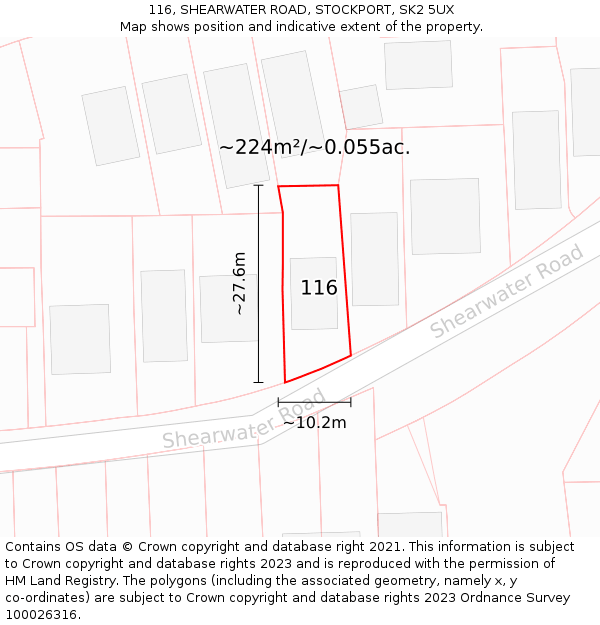 116, SHEARWATER ROAD, STOCKPORT, SK2 5UX: Plot and title map