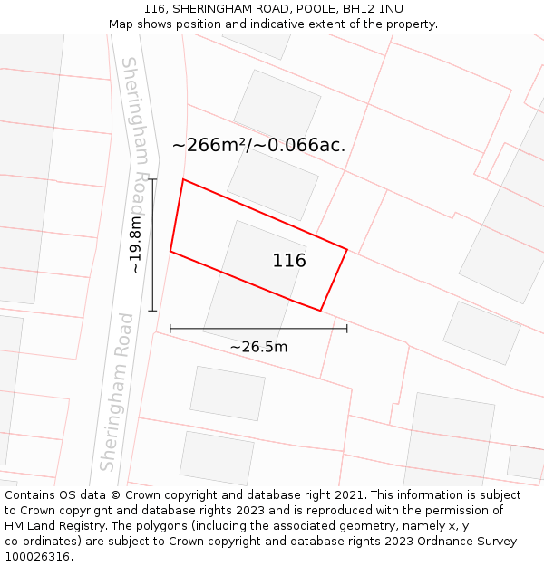 116, SHERINGHAM ROAD, POOLE, BH12 1NU: Plot and title map