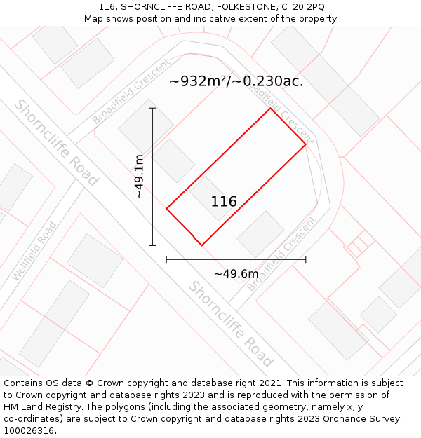 116, SHORNCLIFFE ROAD, FOLKESTONE, CT20 2PQ: Plot and title map