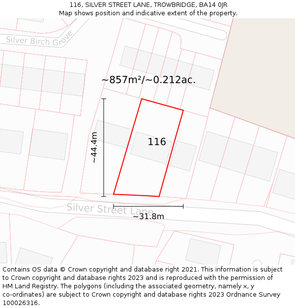 116, SILVER STREET LANE, TROWBRIDGE, BA14 0JR: Plot and title map