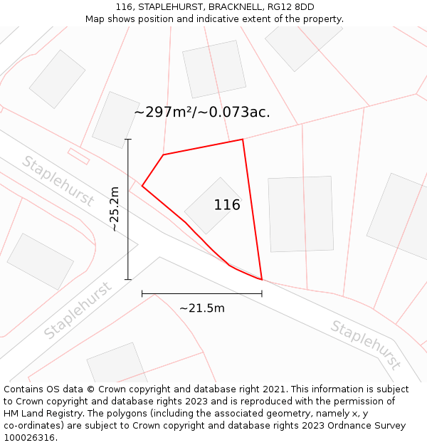 116, STAPLEHURST, BRACKNELL, RG12 8DD: Plot and title map