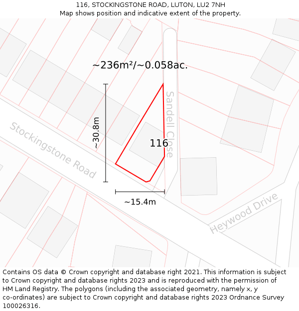 116, STOCKINGSTONE ROAD, LUTON, LU2 7NH: Plot and title map