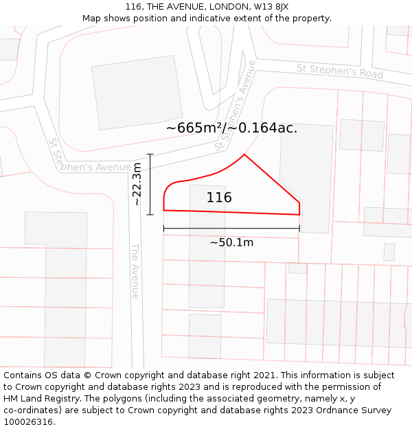 116, THE AVENUE, LONDON, W13 8JX: Plot and title map