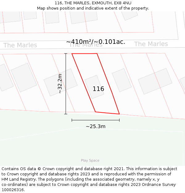 116, THE MARLES, EXMOUTH, EX8 4NU: Plot and title map