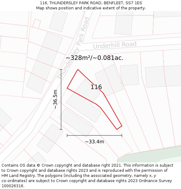 116, THUNDERSLEY PARK ROAD, BENFLEET, SS7 1ES: Plot and title map