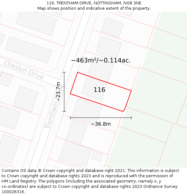 116, TRENTHAM DRIVE, NOTTINGHAM, NG8 3NE: Plot and title map