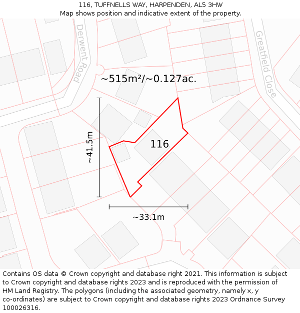 116, TUFFNELLS WAY, HARPENDEN, AL5 3HW: Plot and title map