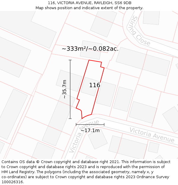 116, VICTORIA AVENUE, RAYLEIGH, SS6 9DB: Plot and title map