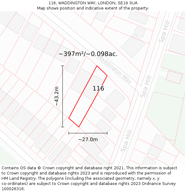 116, WADDINGTON WAY, LONDON, SE19 3UA: Plot and title map