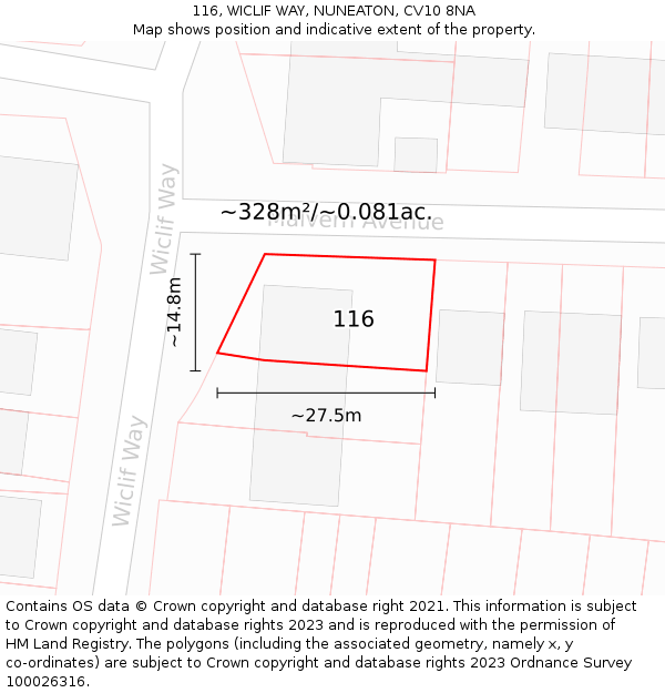 116, WICLIF WAY, NUNEATON, CV10 8NA: Plot and title map