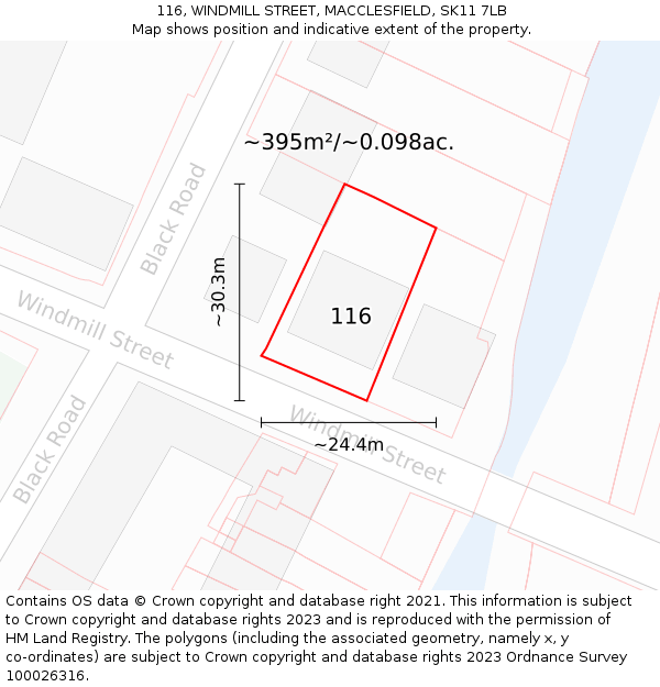 116, WINDMILL STREET, MACCLESFIELD, SK11 7LB: Plot and title map