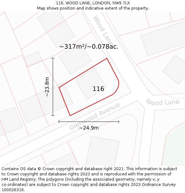 116, WOOD LANE, LONDON, NW9 7LX: Plot and title map