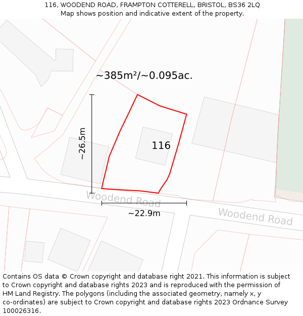 116, WOODEND ROAD, FRAMPTON COTTERELL, BRISTOL, BS36 2LQ: Plot and title map