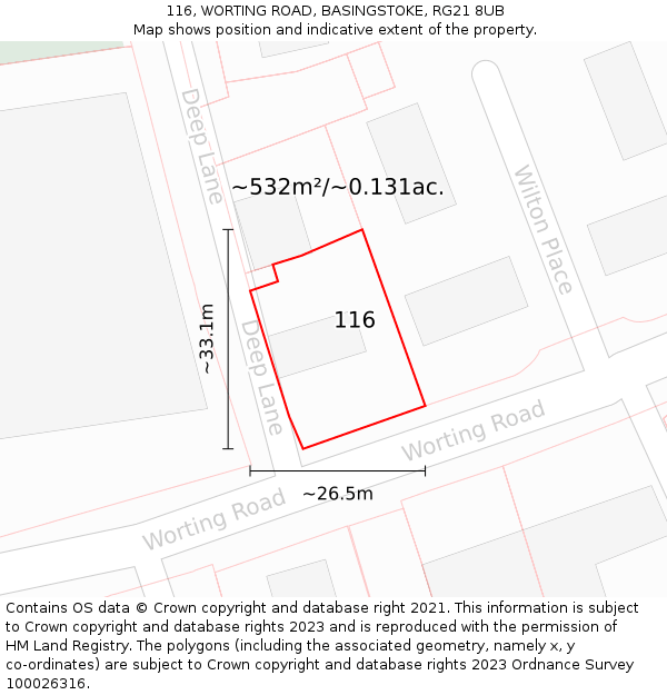 116, WORTING ROAD, BASINGSTOKE, RG21 8UB: Plot and title map