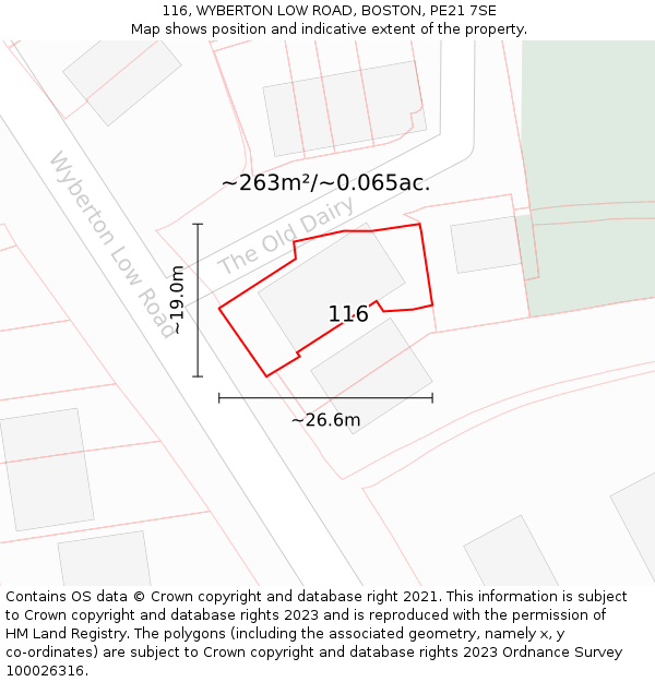 116, WYBERTON LOW ROAD, BOSTON, PE21 7SE: Plot and title map