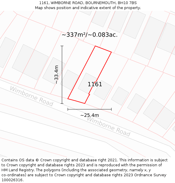 1161, WIMBORNE ROAD, BOURNEMOUTH, BH10 7BS: Plot and title map