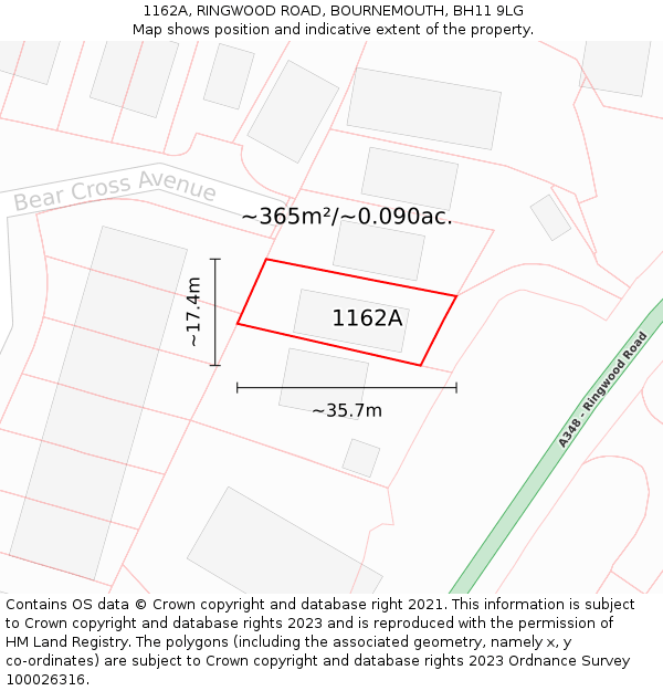 1162A, RINGWOOD ROAD, BOURNEMOUTH, BH11 9LG: Plot and title map