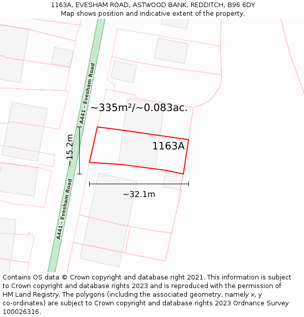 1163A, EVESHAM ROAD, ASTWOOD BANK, REDDITCH, B96 6DY: Plot and title map