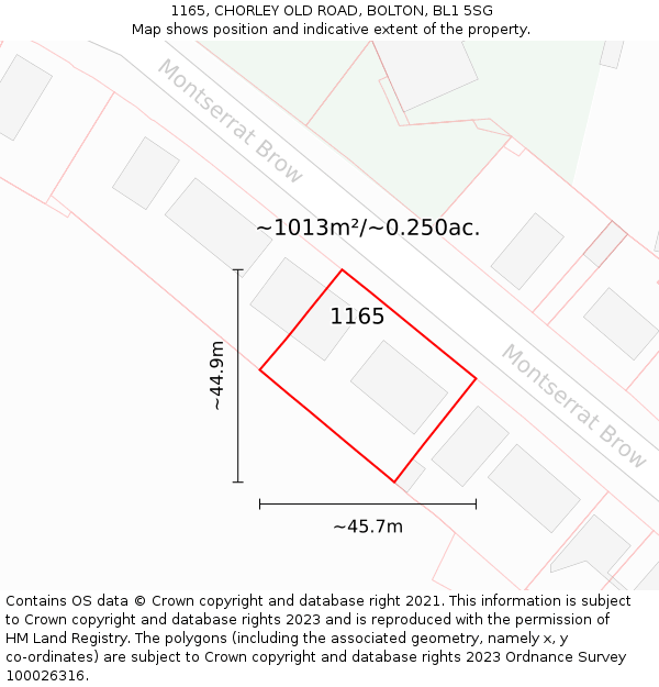 1165, CHORLEY OLD ROAD, BOLTON, BL1 5SG: Plot and title map