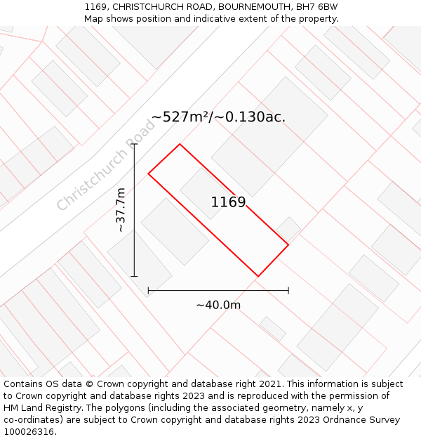 1169, CHRISTCHURCH ROAD, BOURNEMOUTH, BH7 6BW: Plot and title map