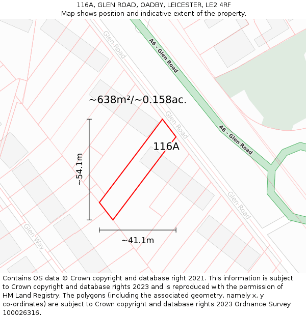 116A, GLEN ROAD, OADBY, LEICESTER, LE2 4RF: Plot and title map