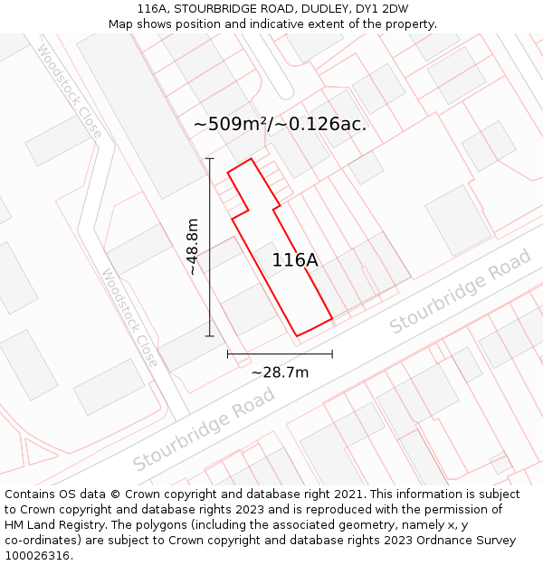 116A, STOURBRIDGE ROAD, DUDLEY, DY1 2DW: Plot and title map