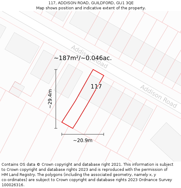 117, ADDISON ROAD, GUILDFORD, GU1 3QE: Plot and title map