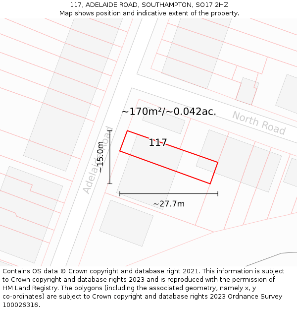 117, ADELAIDE ROAD, SOUTHAMPTON, SO17 2HZ: Plot and title map