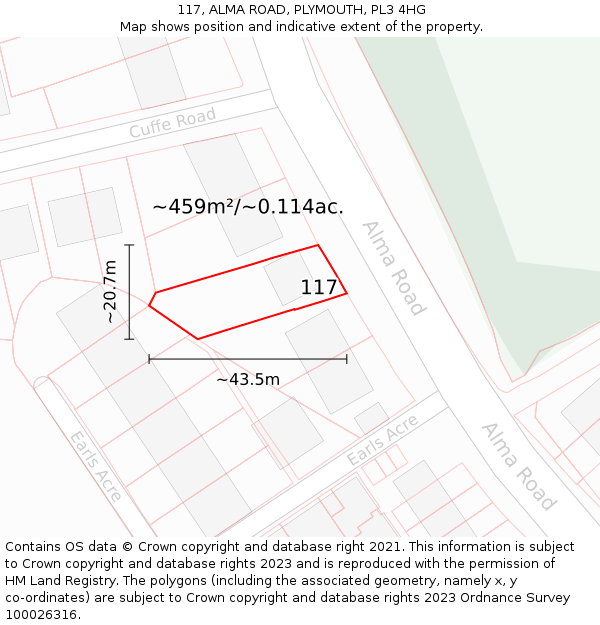 117, ALMA ROAD, PLYMOUTH, PL3 4HG: Plot and title map