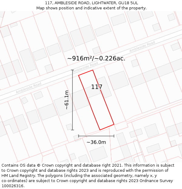 117, AMBLESIDE ROAD, LIGHTWATER, GU18 5UL: Plot and title map
