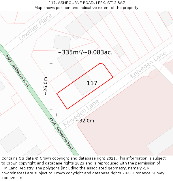 117, ASHBOURNE ROAD, LEEK, ST13 5AZ: Plot and title map