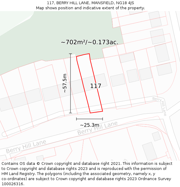 117, BERRY HILL LANE, MANSFIELD, NG18 4JS: Plot and title map