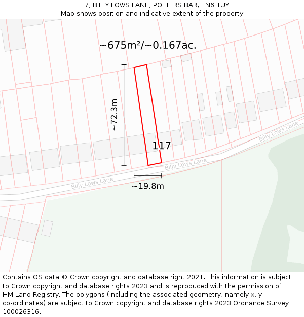 117, BILLY LOWS LANE, POTTERS BAR, EN6 1UY: Plot and title map