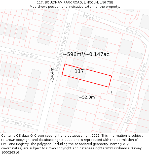 117, BOULTHAM PARK ROAD, LINCOLN, LN6 7SE: Plot and title map