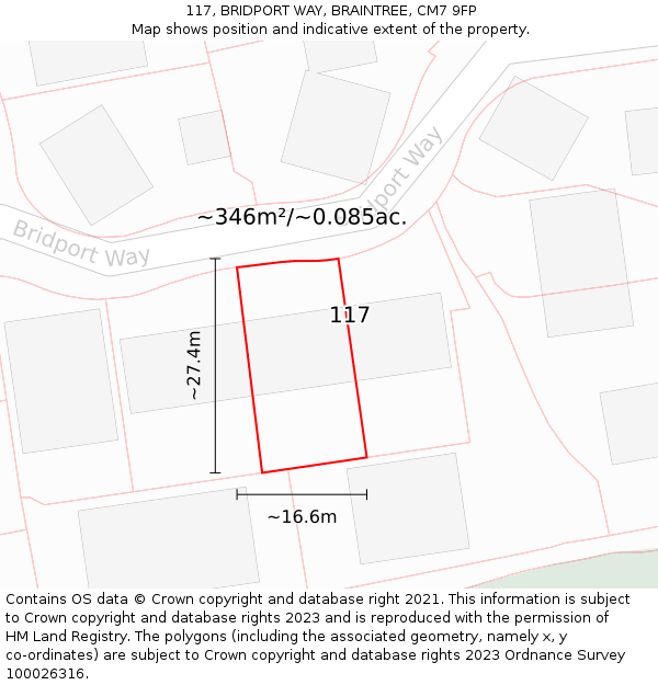 117, BRIDPORT WAY, BRAINTREE, CM7 9FP: Plot and title map