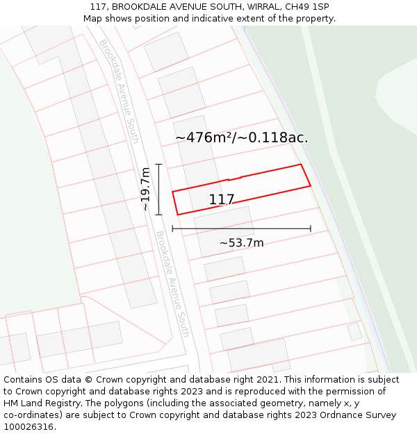 117, BROOKDALE AVENUE SOUTH, WIRRAL, CH49 1SP: Plot and title map