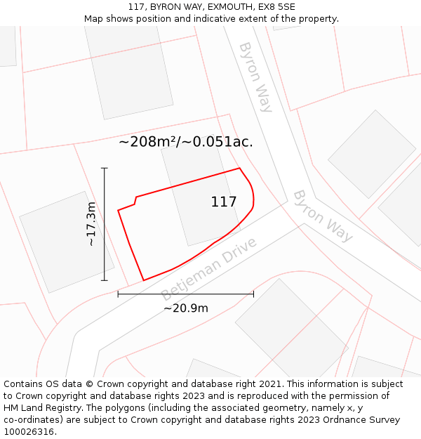 117, BYRON WAY, EXMOUTH, EX8 5SE: Plot and title map