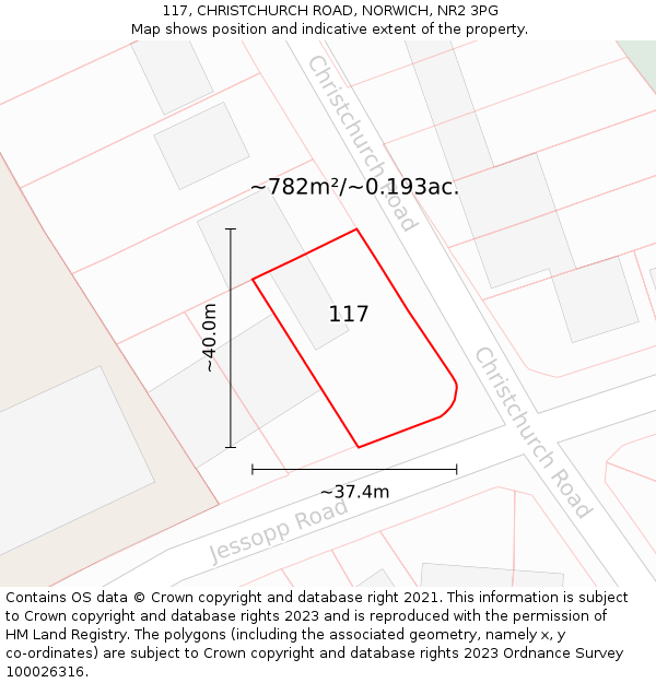 117, CHRISTCHURCH ROAD, NORWICH, NR2 3PG: Plot and title map