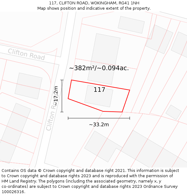 117, CLIFTON ROAD, WOKINGHAM, RG41 1NH: Plot and title map