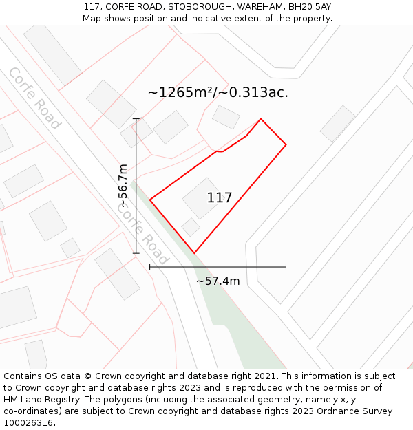 117, CORFE ROAD, STOBOROUGH, WAREHAM, BH20 5AY: Plot and title map