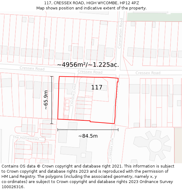 117, CRESSEX ROAD, HIGH WYCOMBE, HP12 4PZ: Plot and title map