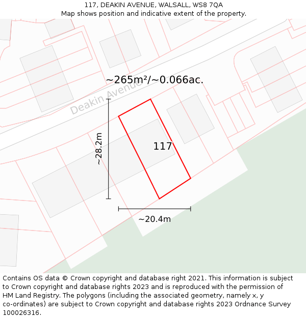 117, DEAKIN AVENUE, WALSALL, WS8 7QA: Plot and title map