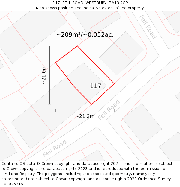 117, FELL ROAD, WESTBURY, BA13 2GP: Plot and title map