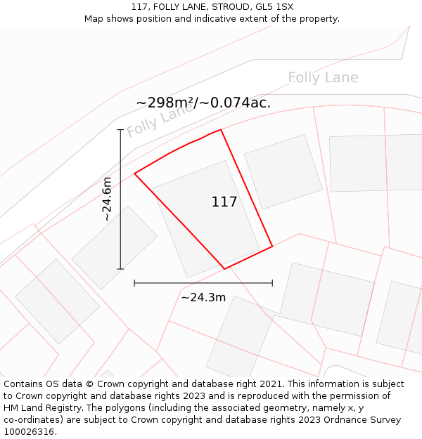 117, FOLLY LANE, STROUD, GL5 1SX: Plot and title map